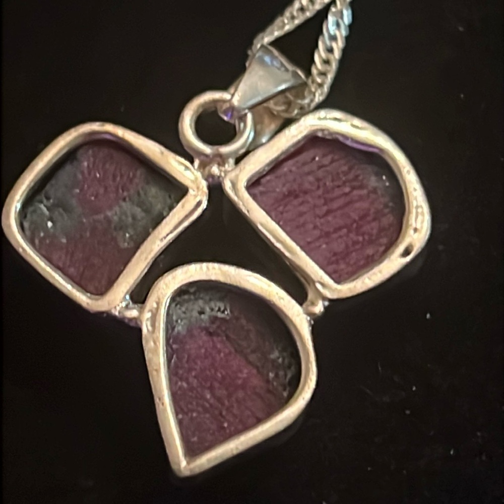 925 STERLING RUBY ZOISITE NECKLACE. 18in - Picture 4 of 7